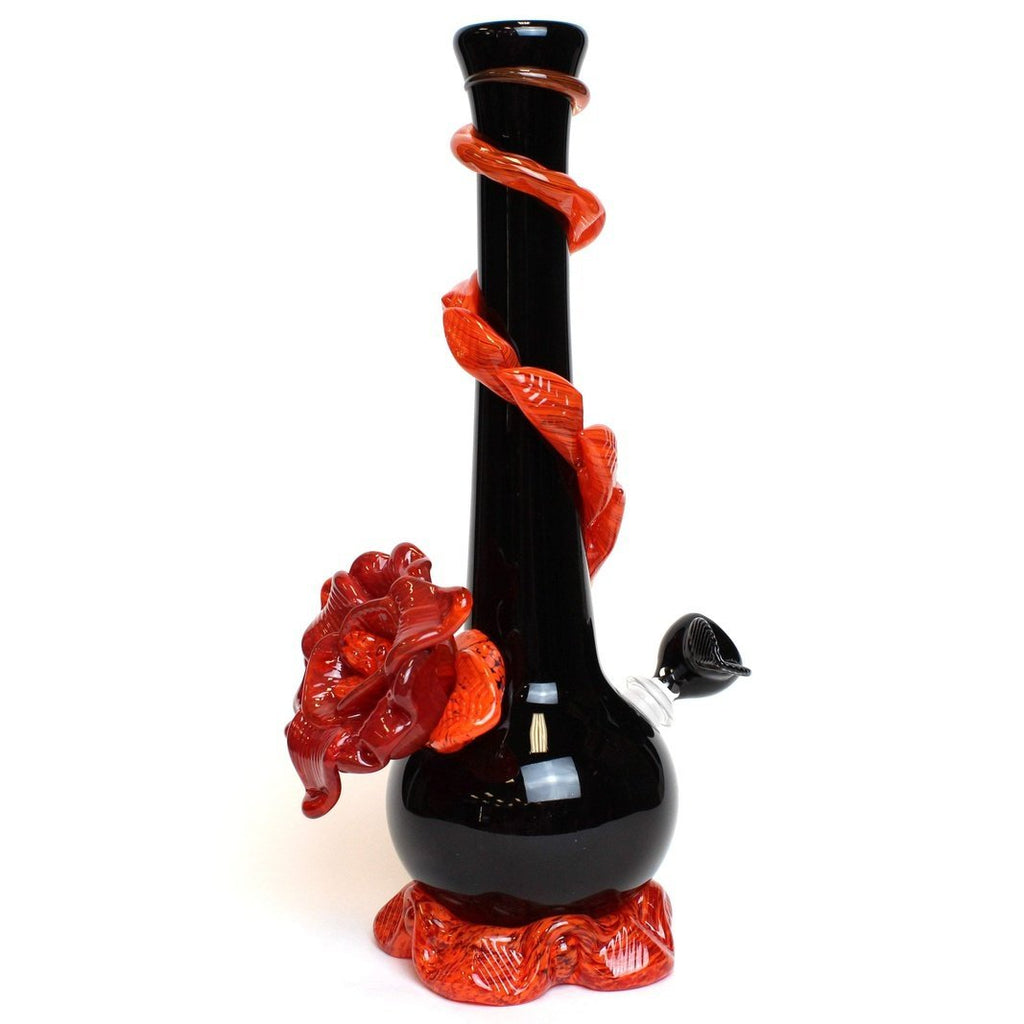 Noble Glass - Medium Flower - Black & Red - Groovy Glassware